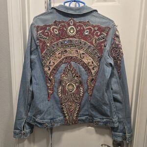 Embellished Denim Jacket Size L Nwot